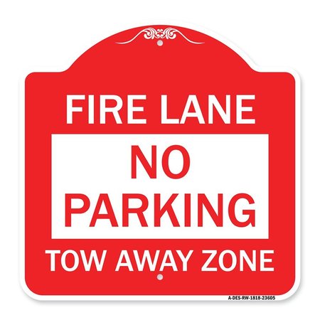 SIGNMISSION Designer Series Sign No Parking Tow-Away Zone, Red & White Aluminum Sign, 18" x 18", RW-1818-23605 A-DES-RW-1818-23605